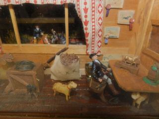 primitive Tramp Folk Art Diorama Box Equestrian Horse Stable Farm House 3