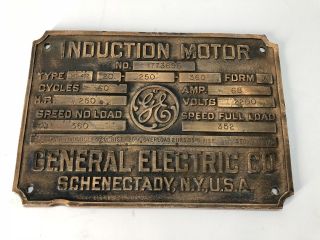 Vintage General Electric Ge Induction Motor Base/name Plate Solid Brass (a4)