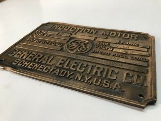 Vintage General Electric GE Induction Motor base/name plate solid brass (A4) 2