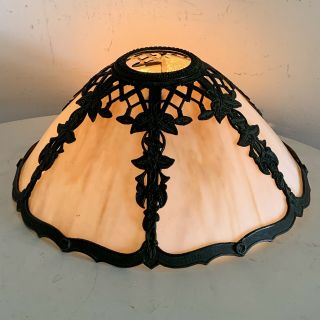 Antique 1900’s Art Nouveau A&c Caramel Slag Glass Lamp Shade 6 - Panel To Restore