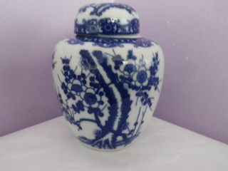 Fab Vintage Japanese Blue On White Prunus Tree Des Ginger Jar/vase 12.  5 Cms Tall