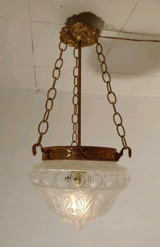 Hanging Vintage Textured Glass Swag Lamp With 3 Chains