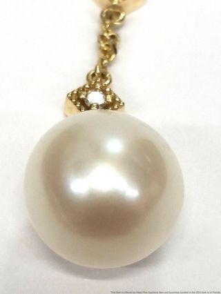 Vintage 14K Yellow Gold Cultured South Sea Pearl Fine Diamond Ladies Y Necklace 3