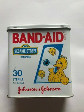 Vintage Sesame Street Empty Band - Aid Metal Tin Box 1990 Big Bird