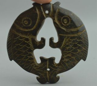 China Collectable Handwork Noble Old Jade Carve Goldfish Kiss Use Noble Pendant