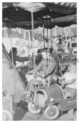 Found B&w Photo G_0104 Boys On Car And Motorcycle Merry Go Round