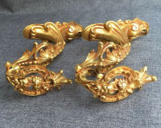 Antique french curtain rod hooks early 1900 ' s bronze Louis XV style 2