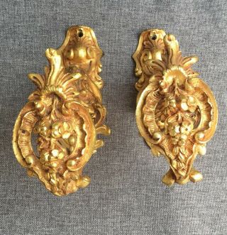 Antique french curtain rod hooks early 1900 ' s bronze Louis XV style 3