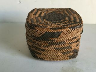 Early Vintage Native American Indian Square Covered Basket 4 "