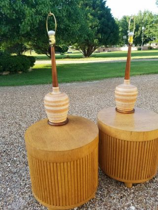 Vintage Mid - Century Modern Horizontal Striped Ceramic Lamps