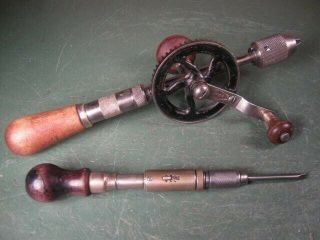 Old Vintage Woodworking Tools Millers Falls No.  3 Hand Drill W/ Driver
