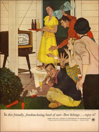 1953 Vintage Beverage Ad For Beer Art 86 World Series Usa John Falter 120917