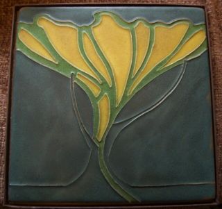 Arts And Crafts Motawi Flower Blossom Tile,  7.  75 X 7.  75 In.
