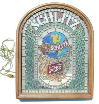 Vtg 1977 Schlitz Beer Tiffany Glass Globe Advertising Light Up Man Cave Bar Sign