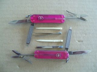 2x - Victorinox Swiss Army Knife Classic Sd Translucent Pink Very Good/excellent