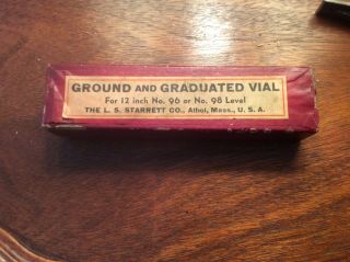 L S Starrett Vintage Ground And Graduated Vial For 12 " 96 Or 98 Level W/box