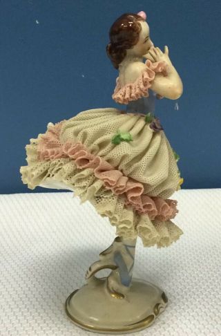 Antique 6” Volkstedt Dresden Lace Porcelain Dancing Lady Ballerina Figurine 2