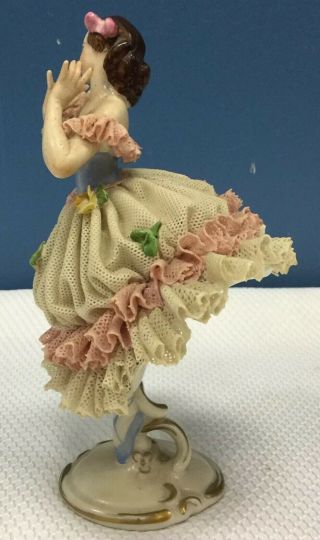 Antique 6” Volkstedt Dresden Lace Porcelain Dancing Lady Ballerina Figurine 3