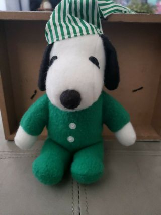 Christmas Winter Snoopy In Green Pajamas Plush Toy Doll - Whitman 