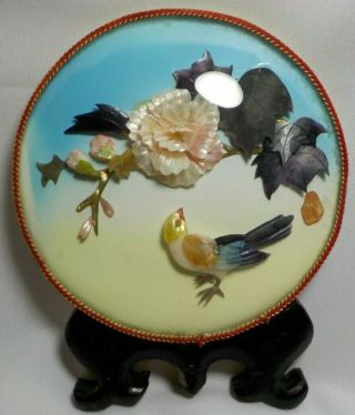 Vintage Chinese Mother Of Pearl Bird Flower 3d Wall Art Picture Plaque
