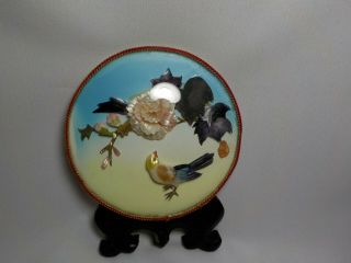VINTAGE Chinese Mother Of Pearl BIRD FLOWER 3d Wall Art Picture PLAQUE 2