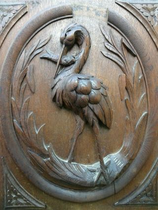 19thc Black Forest Wooden Oak Panel: Bird Figure With Fish & Other C1880s