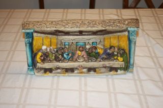 Vintage Last Supper Heavy Plaster Wall Plaque Hand Painted Jesus Disciples