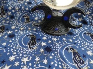 Handmade Altar Cloth Cats On Moon Blue By Vtwiccan Pagan Wiccan Witch Altar