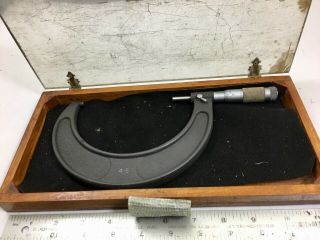 Vintage Brown & Sharpe 4 - 5 " Tenths Micrometer With Carbide,  Ratchet,  Lock,  Case