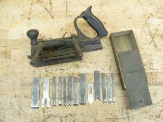 Antique Stanley 1884 No.  45 Combination Plow Plane With 18 Cutters