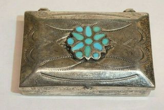 Vintage Native American Navajo Sterling Silver Pill Box Snuff Box Turquoise