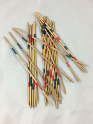 Vintage Wooden Pick Up Sticks In Wood Slide Top Box 3