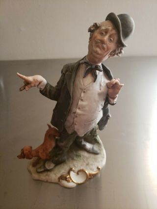 Porcelain Man With Cigar And Dog G.  Giuceppi Cappe Of Art Italy