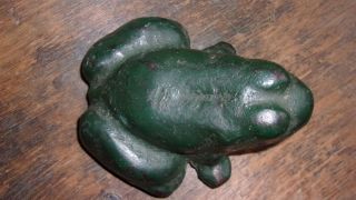 Antique Cast Iron Garden Frog Toad Doorstop Old Green Paint 5 3/4 Lb
