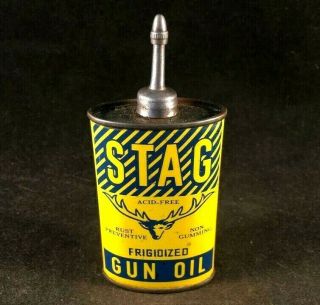 Vintage Stag Gun Oil Handy Oiler Lead Top Rare Old Advertising Household Tin Can
