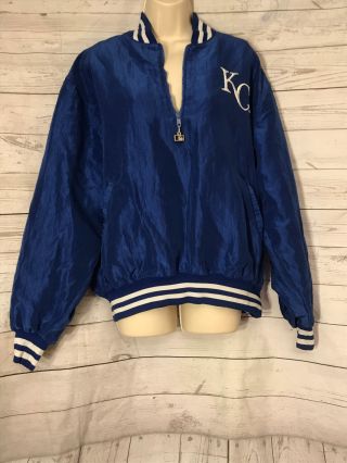 Vtg Kc Kansas City Royals Baseball Starter Jacket Half Zip Pull Over Size Large