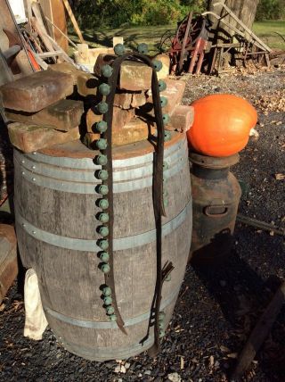 Antique Old Vintage Brass Horse Sleigh Bells On Leather Strap Set W/ 33 Bells 1