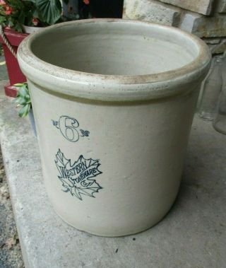 Vintage Antique Western Stoneware Co 6 Gallon Maple Leaf Crock Monmouth Il