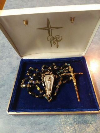 Vintage Antique Gold Tone Rosary In Miniature Rosary Box Case