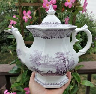 Lovely Antique Purple Transferware Ironstone Staffordshire Teapot