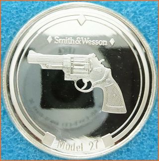 1 Oz.  999 Vintage Silver " Smith & Wesson Gun Model 27 " Art Round 1871