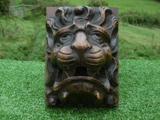Mid 19thc Gothic Oak Carved Lion Head C.  1860