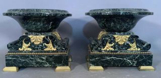 (2) Antique 19thc French Victorian Carved Marble Brass Old Mantel Tazas Compote