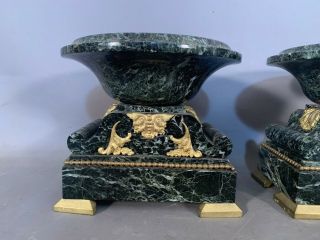 (2) Antique 19thC French VICTORIAN CARVED MARBLE BRASS Old MANTEL TAZAS Compote 2