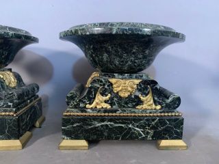 (2) Antique 19thC French VICTORIAN CARVED MARBLE BRASS Old MANTEL TAZAS Compote 3