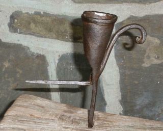 18th Century C Antique Wrought Iron Candleholder Spike Colonial Rev War Era