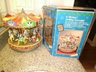 Vintage Disney Characters Mr Christmas Mickey Mouse Large Holiday Carousel Music