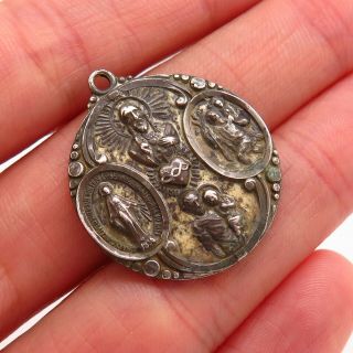 Antique Victorian 925 Sterling Silver Collectible Religious Holy Medal Pendant
