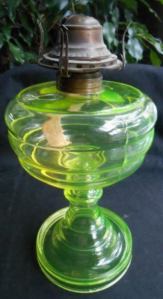 Antique Vaseline Canary Yellow Ring Band Oil Kerosene Lamp Eapg Glass