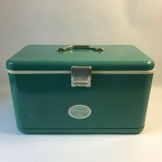 Vintage Rare Metal Thermos Holiday Ice Chest Cooler Teal Turquoise Green